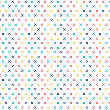 Abstract Cross Pattern Colorful On White Background. Geometric Memphis Plus Signs.