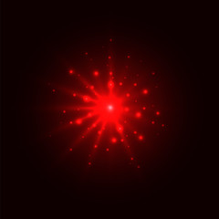 Wall Mural - abstract red glow light burst explosion with magic bright sparkle center and glitters around on dark
