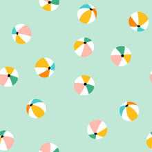 Seamless Pattern With Colorful Beach Balls. Vector Summer Vacation Repeat Design.