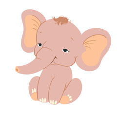 Wall Mural - Cute baby elefant sitting. Funny pink elefant with for design