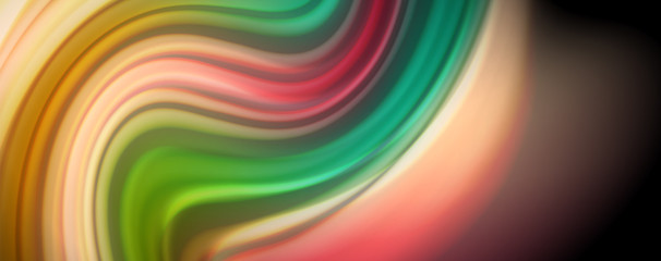 Modern rainbow liquid color flow colorful poster. Wave Liquid shape in black color background. Abstract composition