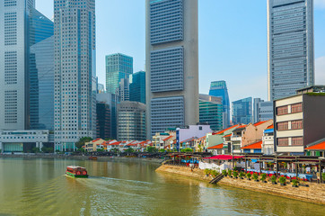 Sticker - Boat Quay Singapore skyline river