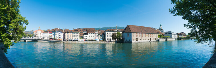 Sticker - city of Solothurn with the river Aare and a panorama cityscape view of the old town