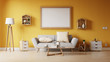 © pramote - Interior poster mock up living room with colorful white sofa. 3D rendering.