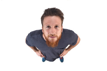 Wall Mural - top view portrait of a man on  white