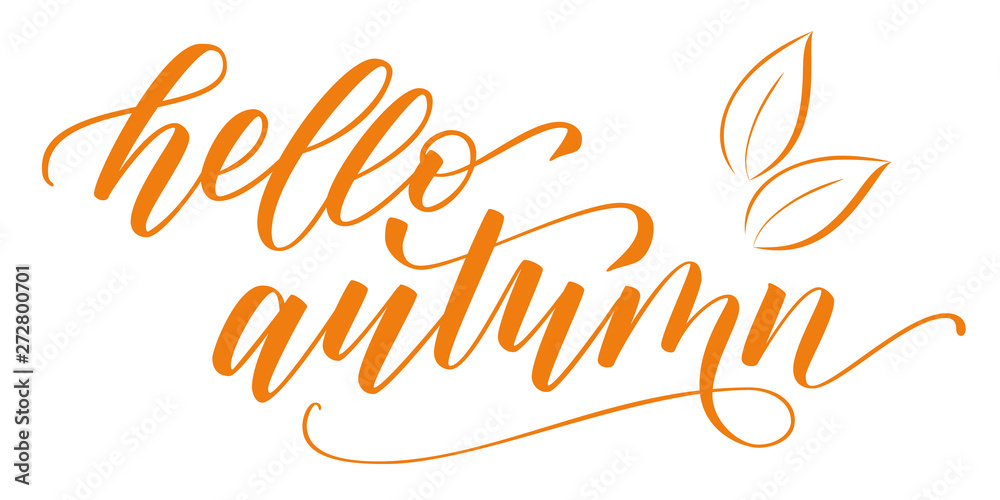 Handwritten brush calligraphy Hello Autumn. Vector illustration. Stock ...