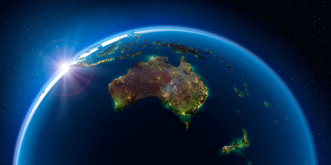Wall Mural - earth at night and the light of cities. australia and new zealand.