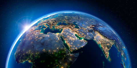 earth at night and the light of cities. middle east.