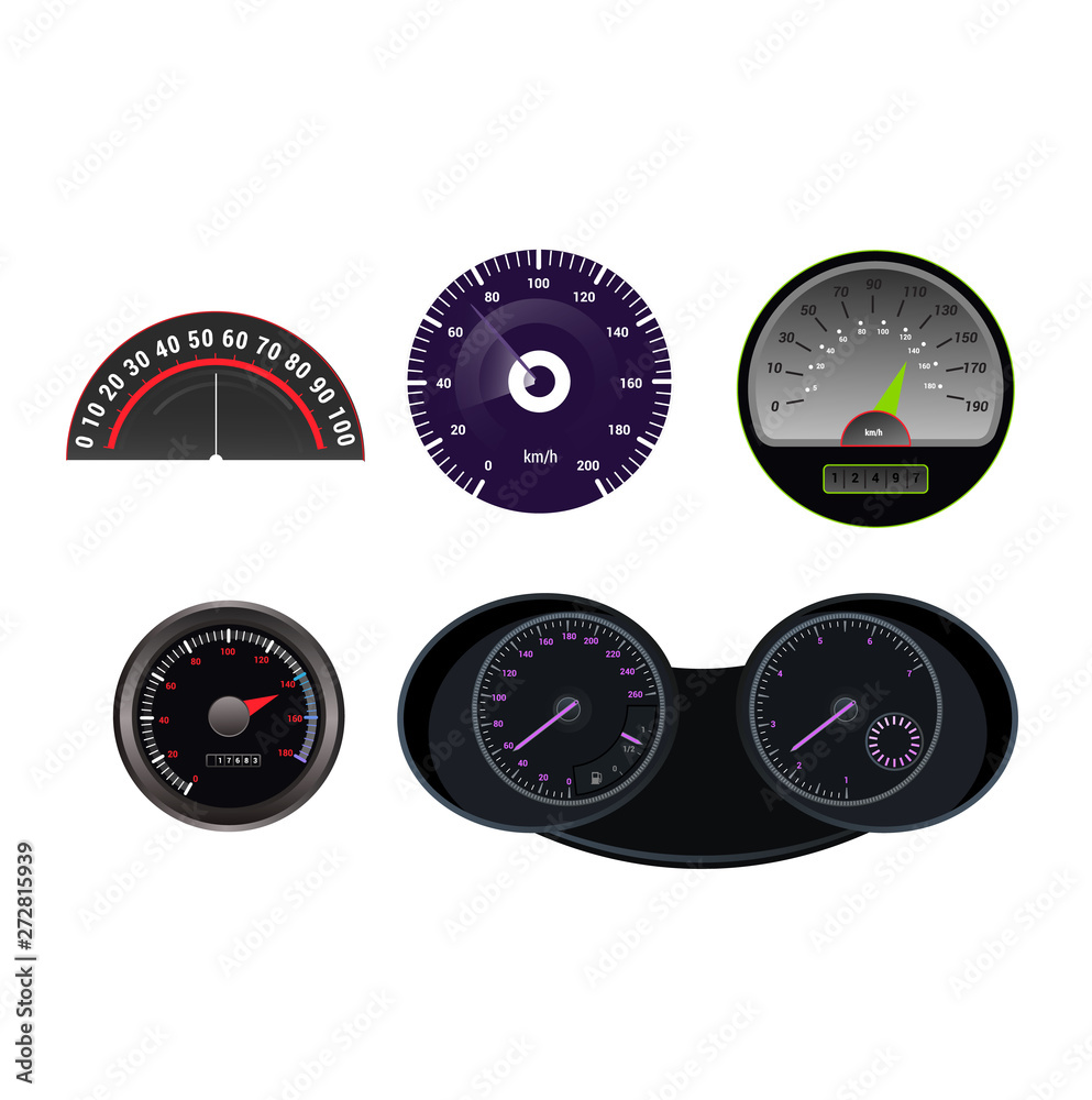 Speedometer vector car speed dashboard panel and speed-up power ...
