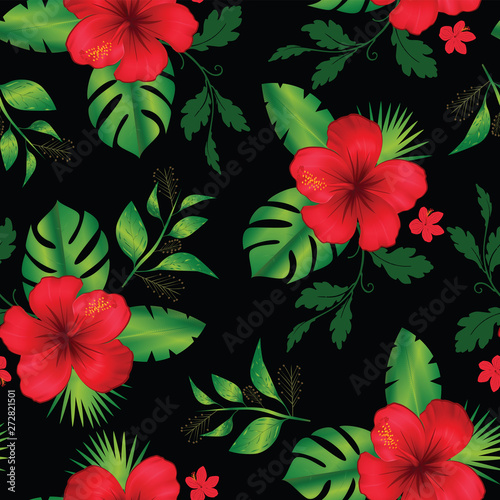 Seamless pattern tropical flower and leaves