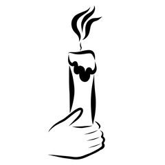 Wall Mural - burning candle in hand, black contour on white background