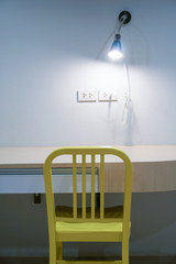Aufkleber - wood working desk with yellow chair