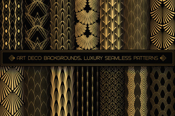 Art Deco Patterns. Seamless black and gold backgrounds.