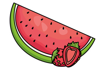 Poster - Watermelon and strawberries fruits cartoon