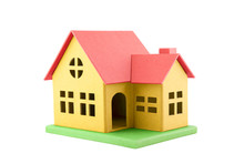 Colorful Cardboard Toy House Isolated On White With Clipping Path 