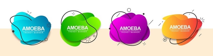 Poster - Flat bright banners isolated on white background. Modern vector liquid shape banners.