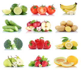 Fruits vegetables collection isolated apple apples strawberries tomatoes banana colors fresh fruit