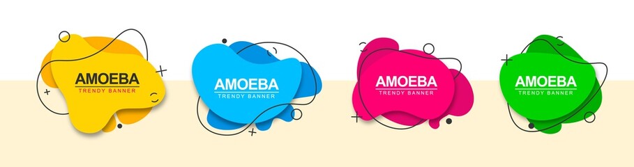 Poster - Modern banners of yellow, blue, red, green color. Vector trendy banners for use in web and print.