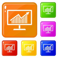 Poster - Statistics on monitor icons set collection vector 6 color isolated on white background