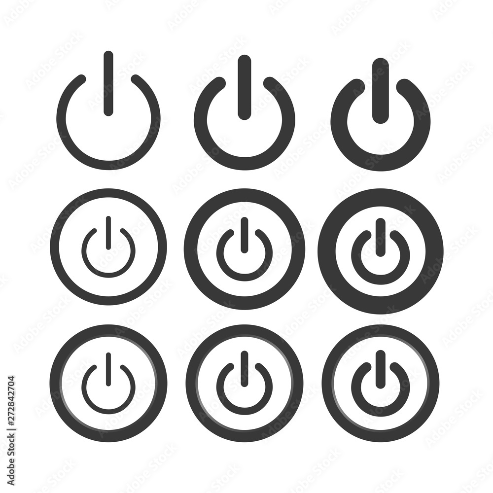 Power Button Icon set. On/Off switch pack symbol in modern style for ...