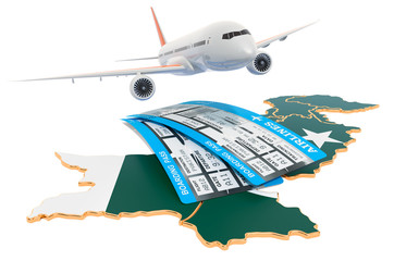 Poster - flights to pakistan concept. 3d rendering