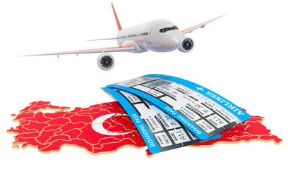 Poster - flights to turkey concept. 3d rendering