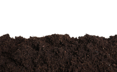 Layer of fresh soil isolated on white. Gardening time