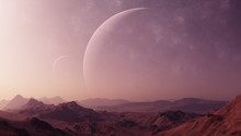 3d Rendered Space Art: Alien Planet - A Fantasy Landscape With Purple Skies