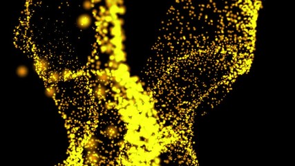 Wall Mural - Gold bokeh graphics, 3D science fiction backgrounds of glowing particles with deep depth and bokeh. Line and square particles, yellow gold surface on a black background
