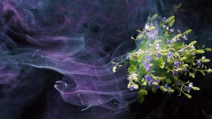 Wall Mural - Little blue flowers. Colorful Pigment Flow.