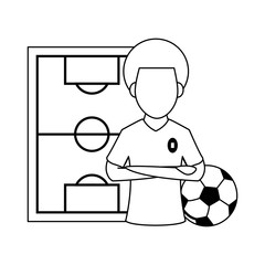 Poster - Soccer player sport game cartoon in black and white