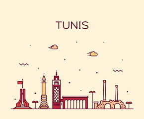 Wall Mural - Tunis skyline Tunisia Trendy vector linear style