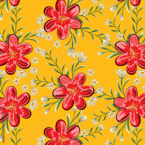 seamless pattern red flower branches and leaf design