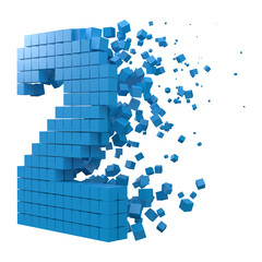 number 2 shaped data block. version with blue cubes. 3d pixel style vector illustration.