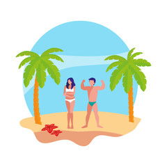  young couple on the beach summer scene