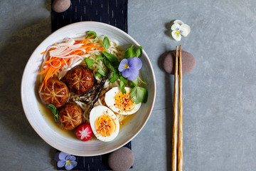 Wall Mural - Japanese miso ramen with stuffed mushrooms, noodles and egg