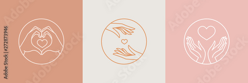 Fotomural Vector abstract logo design template in trendy linear minimal style - hands maki