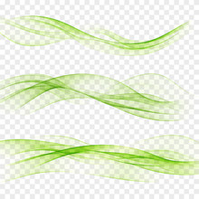 Set Abstract Color Wave Transparent Green Vector Curve Flow Motion Illustration Smoke Design Lines