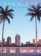 San Diego Moder Vector Illustration.San Diego California Landscape Poster.