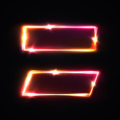 Wall Mural - neon rectangle signs set. glowing electric laser borders with light flash stars sparkles on dark red