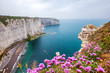 Colorful cliffs in Etretat, Atlantic coast of France
