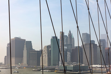 Fototapete - Manhattan skyscrapers, New York city skyline view from Brooklyn bridge