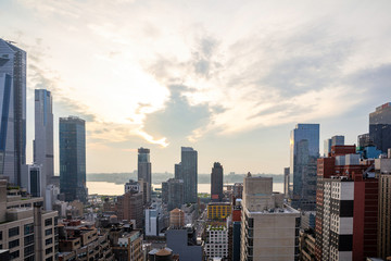 Fototapete - Aerial view of Manhattan skyscrapers, New York city, cloudy spring afternoon