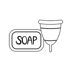 Sticker - menstrual cup with bar soap isolated icon