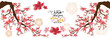 Set Banner Happy new year 2020 greeting card and chinese new year of the rat, Cherry blossom background