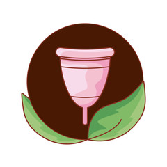 Sticker - menstrual cup female in frame circular with leafs