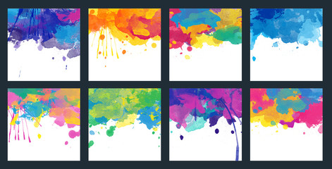 Bright colorful vector watercolor splash background set