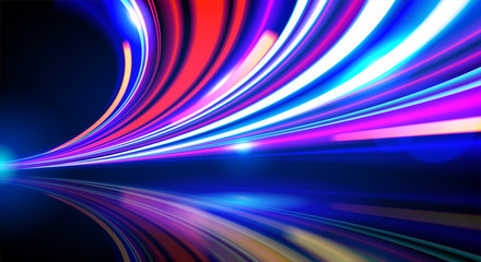Poster - Vector art of dynamic light motion, light trail, high speed effect, traffic motion. light motion effect, slow shutter of traffic. 