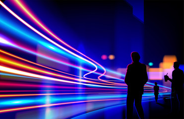 Poster - Vector art of dynamic light motion, light trail, high speed effect, traffic motion. light motion effect, slow shutter of traffic. 