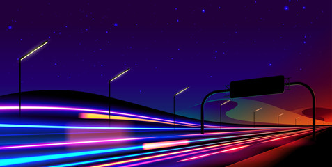 Poster - Vector art of dynamic light motion, light trail, high speed effect, traffic motion. light motion effect, slow shutter of traffic. 